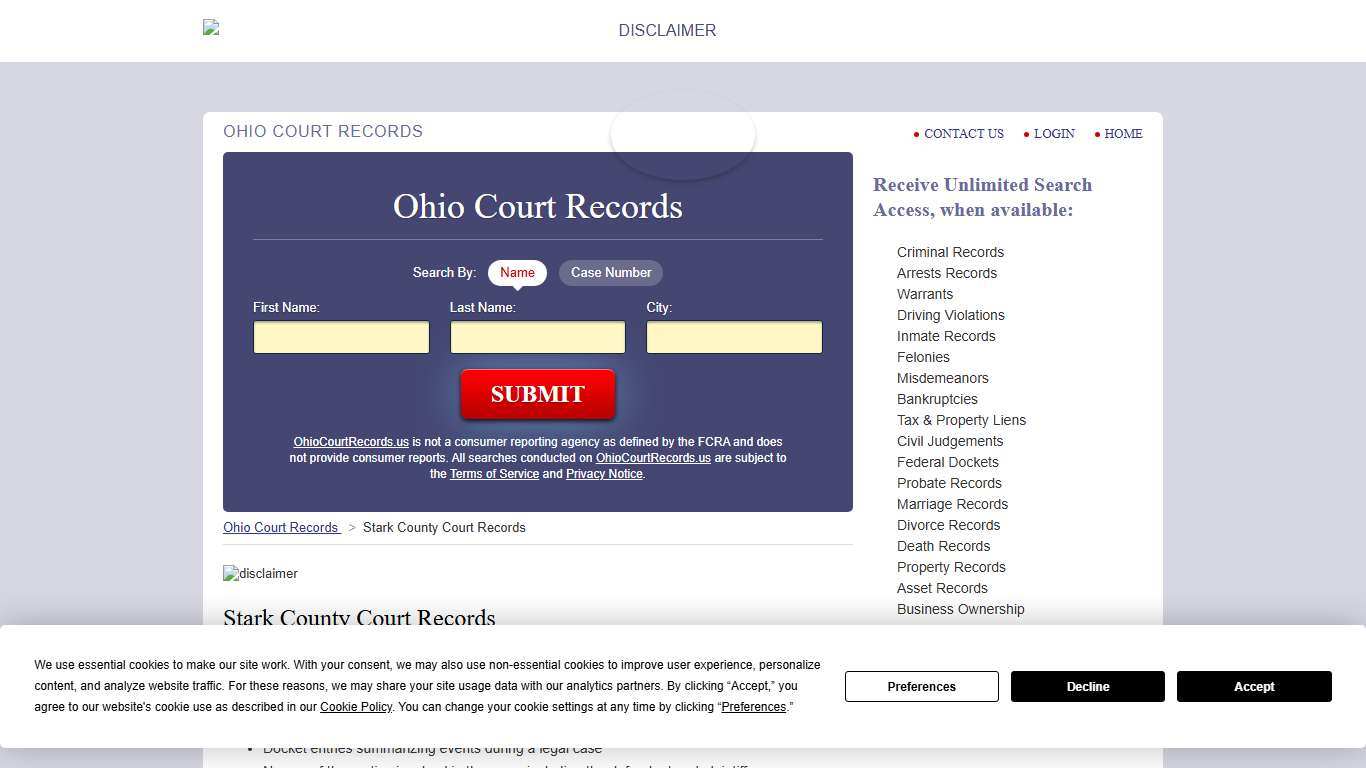 Stark County Court Records OhioCourtRecords.us