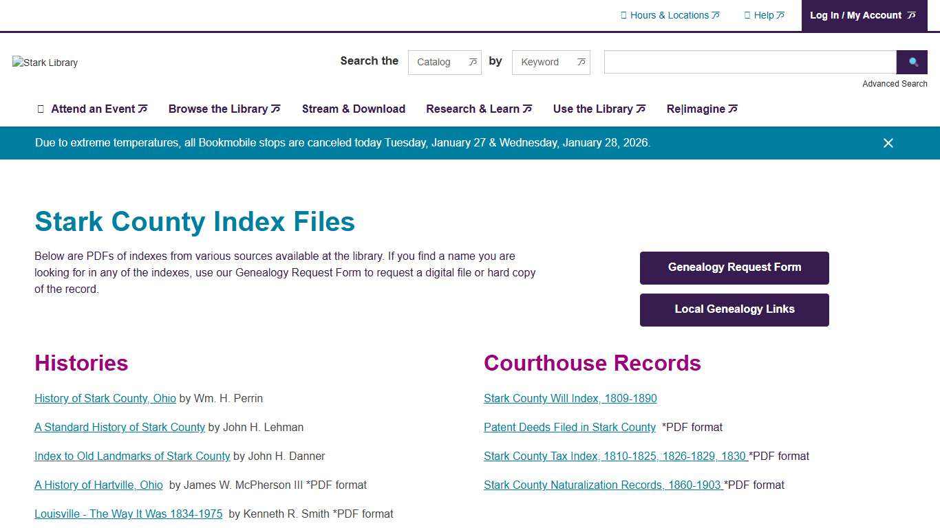 Stark County Index Files Stark Library